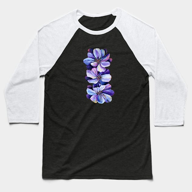 Watercolour Perennial Delphinium Flowers Baseball T-Shirt by Nisuris Art